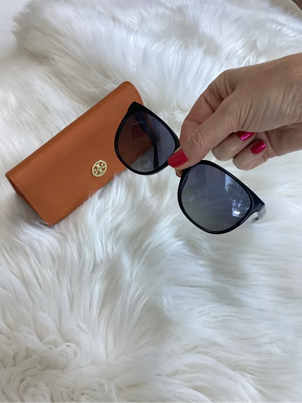 Tory Burch TY7106 Polarized Black Sunglasses w/Case Gradient Blue Lenses